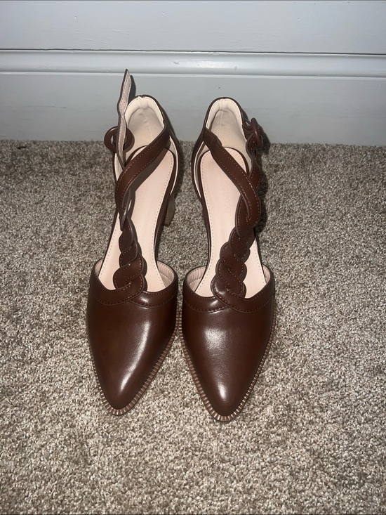 Coutgo Shoes - Coutgo Brown Braided Strap Pointed Toe Womens Heels